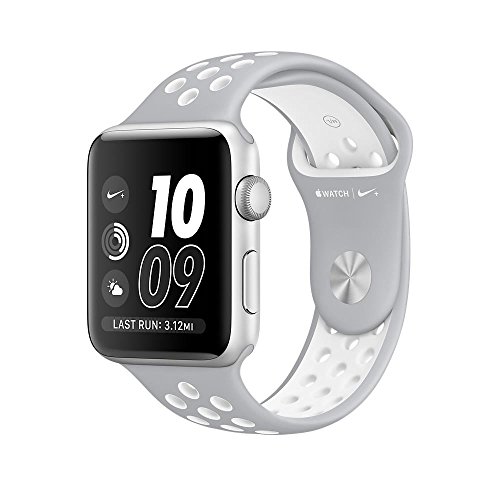 Apple MNNT2MP/A Smartwatch Nike+, 42mm Aluminium Schutzhülle mit Flat Sport Band silber/weiß