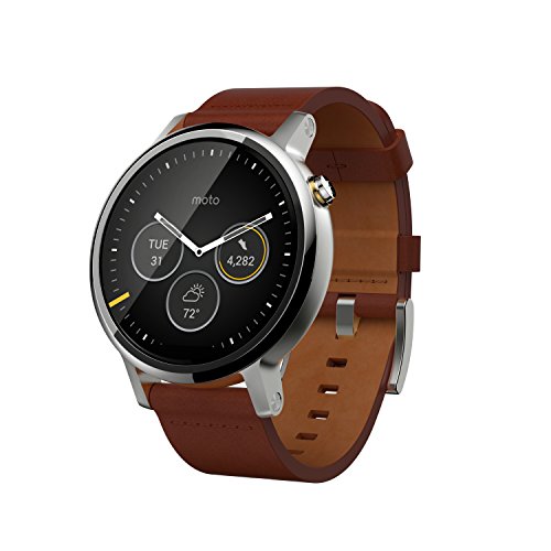 Motorola Moto 360 (2. Generation) 46mm Edelstahlgehäuse mit Lederarmband cognac silber